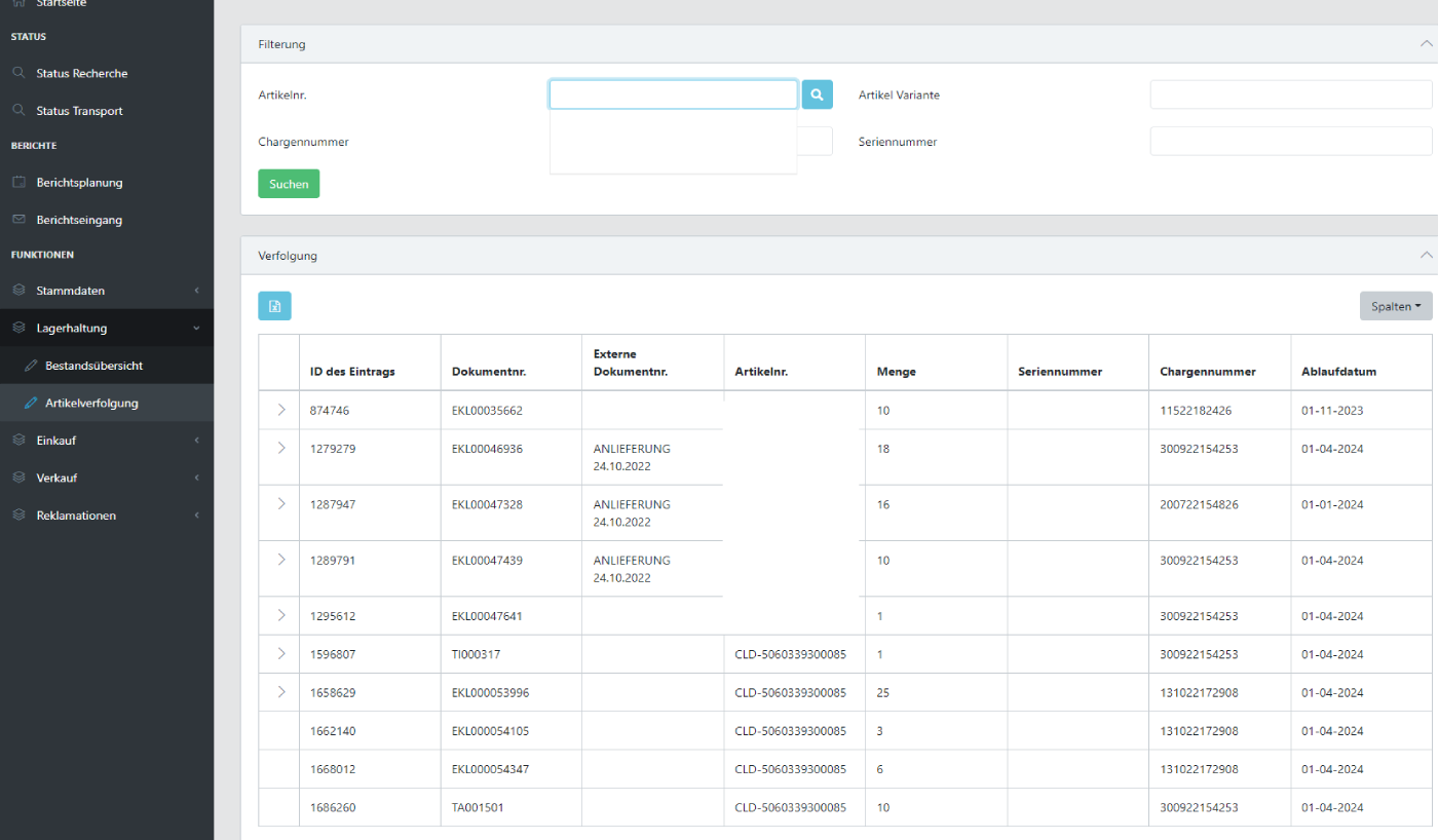 Das Bild zeigt einen Screen aus dem RHIEM Services Fulfillment Kundendashboard